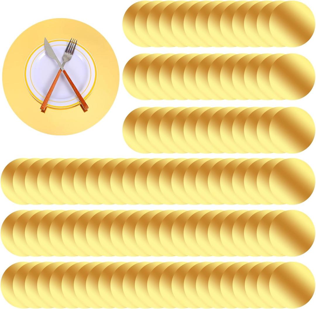 100PCS Round Paper Placemats, 13" Disposable Paper Placemats for Dining Table, Mirrored Gold Table Mats for Dining Wedding Table Decoration Home Banquet New Years Festive Party Birthday Holiday