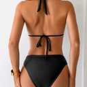 TASHEHE Women's Bikini Set Ruched Triangle Swimsuit Two Piece Sexy V Cut Halter Bathing Suit - 609 / Black - X-Large (Black, XL)