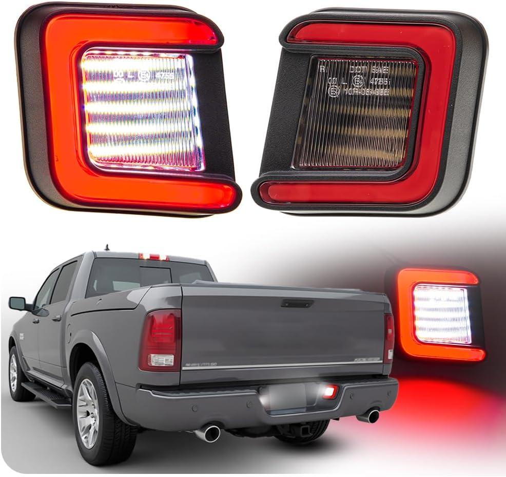 Ram Led License Plate Light Assembly OEM Replacement for 2003-2018 D0dge Ram 1500 2500 3500 White Red OLED Rear License Number Plate Tag Tail Lamp 2pcs