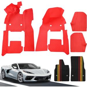 Floor Mats Floor Liners Carpet Compatible with for Corvette C8 Coupe 2020 2021 2022 2023 2024 2025 2026, All Weather Anti-Scratch Wear-Resistant 360 Full Floor Protector Accessories (Red)