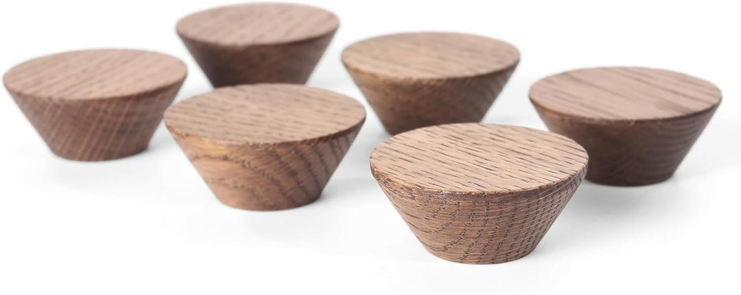 6 Pack Wood Cone Cabinet Knobs (Brown) - 1  " Diameter Round Shape - Wooden Drawer Pulls for Cabinets Doors, Dresser and Drawers Knob, Kitchen Cabinet Door Handle