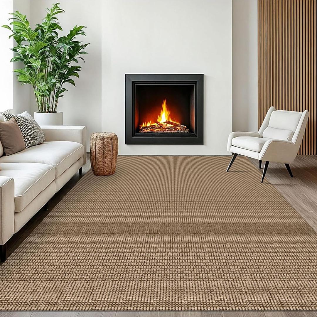 EARTHALL Woven Area Rugs 6x9 Ft Washable Living Room Rugs Non Slip Rubber Backed Dining Room Rug Braided Bedroom Rugs Indoor Floor Carpet for Living Room, Bedroom, Dining Room, Orange/Tan/Brown