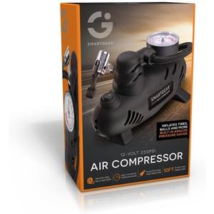 SmartGear Air Compressor 12-Volt/250 PSI 12V Powered Compressor With Inflation Tips Included, Black, STG-6245-TX