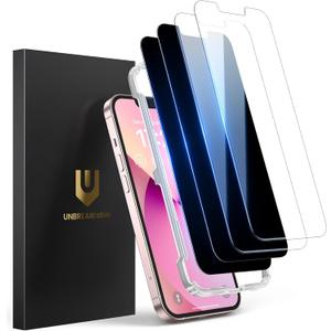 UNBREAKcable 4PCS Screen Protector for iPhone 13-2 Privacy Tempered Glass+2 Clear Glass Double Shatterproof [Easy Installation Frame] [9H Hardness] [Case Friendly] Anti-Scratch for iPhone 6.1 inch