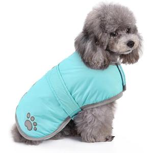 Queenmore Winter Coat, Fleece Puffer Down Vest, Cold Weather Pet Jacket, Waterproof Reflective Reversible Sweater Clothes for Small, Medium and Large Dogs (Light Blue, S)
