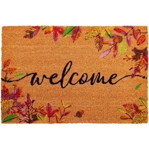 Juvale Fall Leaves Coir Welcome Mat - Indoor & Outdoor Fall Door Mat - Low Pile Dirt-Trapping Autumn Doormat - 36 x 24 in, Multi-Color