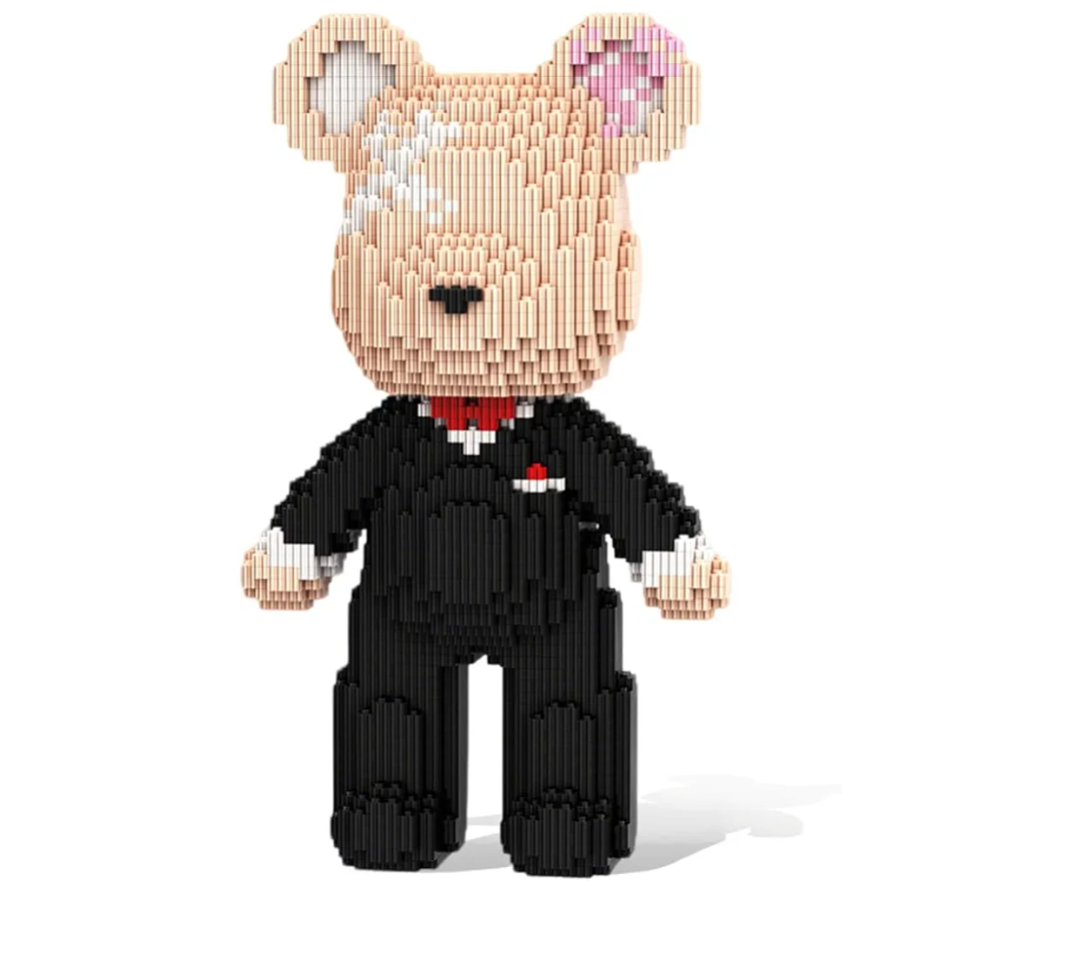 HOOLEDAY Bridegroom Bear Micro Building Blocks Set (2350 Pieces), with Black Suit Design, Wedding Decoration Present for Lovers Men & Women