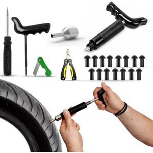 GRAND PITSTOP 22 Pcs Tire Puncture Repair Kit with Multi-Functional Folding Plier Compatible for car Motorcycle, Truck, ARB,ATV, Tractor, RV, SUV, Trailer (15 Mushroom Plugs)