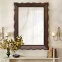 Rustic Wooden Framed Wall Mirror, 32" x 24" Wood Bathroom Mirrors for Wall Mounted, Dcor Wall Art, Vertical or Horizontal Hanging (Brown Dark, 24 * 32Inch)