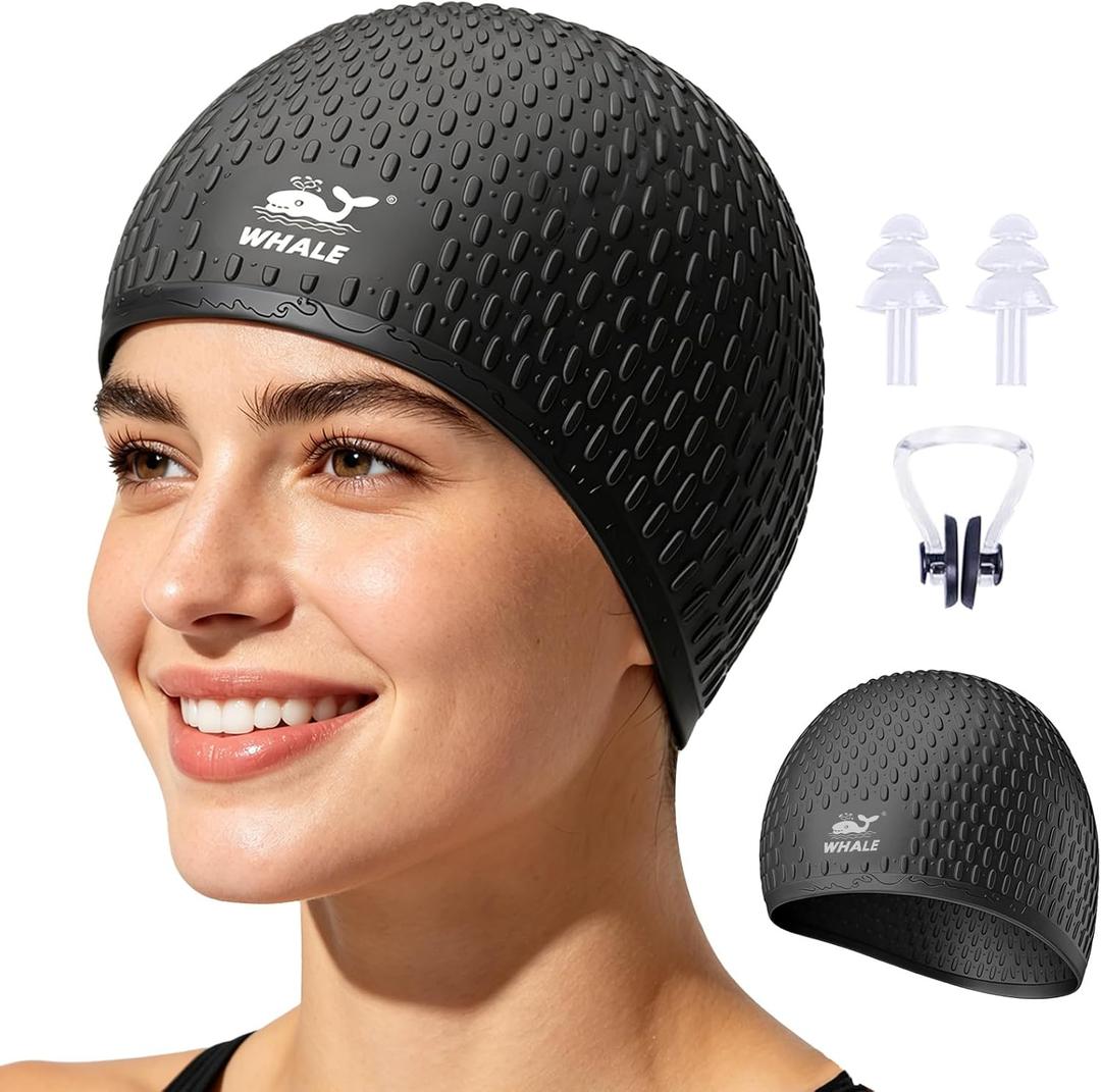 Whlae Extra Large Swim Cap, Featuring A Durable Silicone Strap and Waterproof Ear Design, Suitable for Long Hair, Thick Curly Hair and African Braids