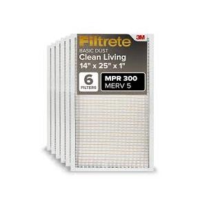 Filtrete 14x 25 x 1AC Furnace Air Filter, MERV 5, MPR 300, Capture Unwanted Particles, 3-Month Pleated 1-Inch Electrostatic Air Cleaning Filter, 6-Pack