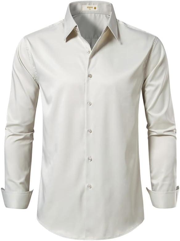 Men's Dress Shirts Formal Slim Fit Stretch Long Sleeve Button Down Shirt for Men Wrinkle Free Collar Business Shirts (M)