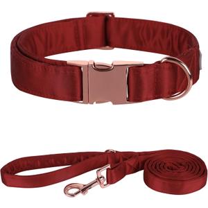 Lionet Paws Silk Collar and Leash Set, Adjustable Comfortable Red Collar with Metal Buckle for Small to Large Dogs, Neck 16-24 Inches