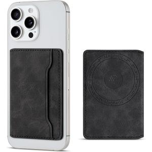 maogoam Magnetic Leather Bifold Wallet Compatible With MagSafe, Ultra Slim Stronger Magnetic Cards Holder for iPhone, Fit 4 Cards, RFID Blocking, Black