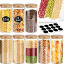 SLifeJars-32 oz Glass Jars with Bamboo Lids 8 pcs Glass Food Storage Containers with Airtight Bamboo Lids, Glass Canisters Stackable Kitchen Pantry bamboo lid for Coffee Beans, Rice, Sugar and More