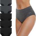 coskefy Women's High Waisted Cotton Underwear Soft Breathable Panties Stretch Briefs Ladies Panties 5 Pack (Large, 3black+2grey)