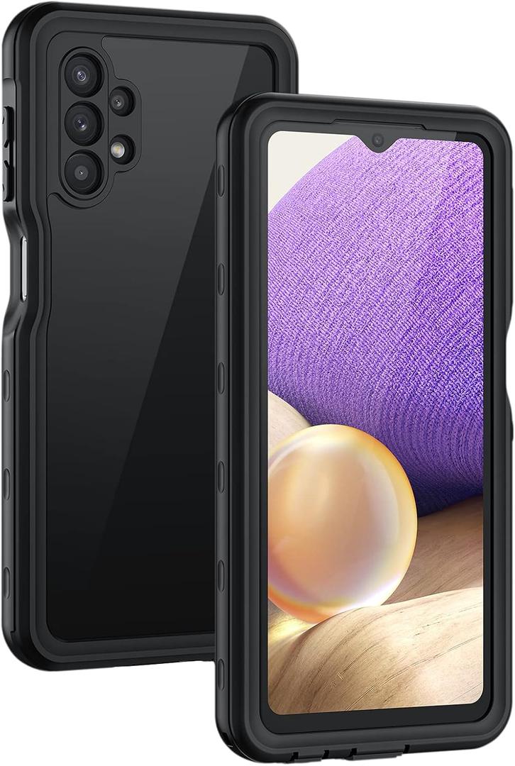 Lanhiem for Samsung Galaxy A32 5G Phone Case, IP68 Waterproof Dustproof Case, Built-in Screen Protector, Heavy Duty Full Body Protective Phone Case for Galaxy A32 5G, Black/Clear