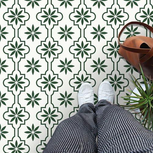 MORCART Peel and Stick Floor Tile, Vinyl Flooring Waterproof, DIY Flooring for Bathroom, Kitchen, Fireplace, Pet House, Stairs, Bedrooms, Wall (20PCS,7.87" x 7.87",Green)