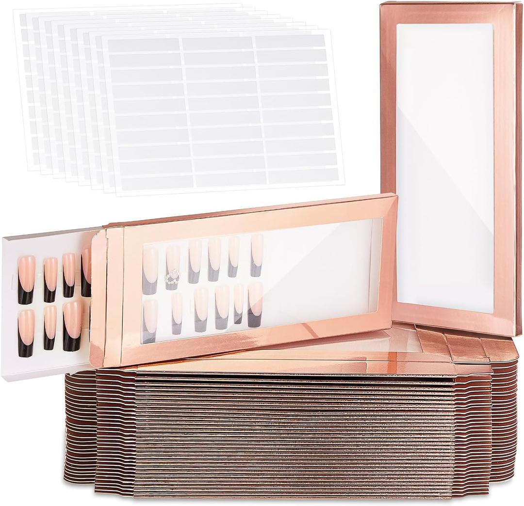Yeaqee 100 Pieces Empty Nail Package Box with 100 Pcs White Background Papers Empty Nail Tip Box Packaging with 240 Pcs Adhesive Double Sided Tape Set for Press on Business Salon(X-Large)