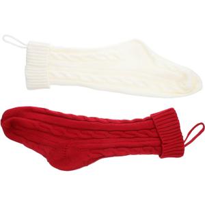 2pcs Knitted Christmas Stockings:Holiday Tree Hanging Ornaments for Candy, Party Favors, and Treats, Decorative Xmas Stockings for Home Decor, Red and Ivory