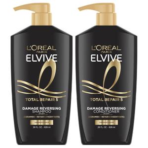 L'Oreal Paris Elvive Total Repair 5 Repairing Shampoo and Conditioner for Damaged Hair, 28 Ounce (Set of 2)
