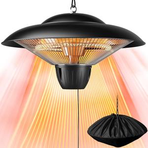 Outdoor Patio Heater, 1500W Electric Hanging Ceiling Mounted Heater for Balcony, Infrared Heater for Courtyard, Garage, Overheat Tip-Over Protection, Waterproof, Adjustable Height, Black (16.73 inch)