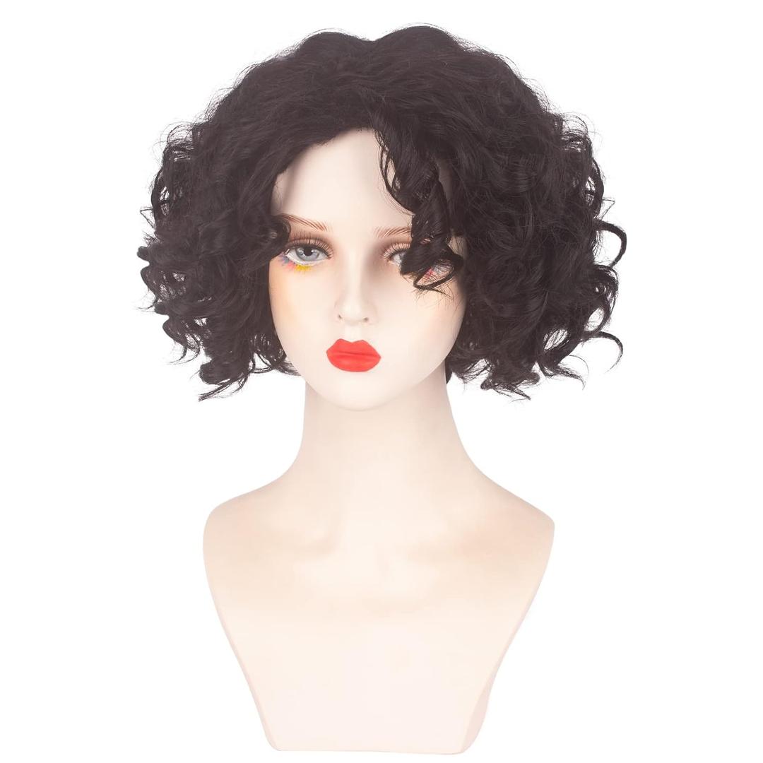 Women Cosplay Short Bob Curly Wigs Black Synthetic Wig for Costume Carnival Party