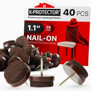 Nail-on Felt Pads X-PROTECTOR 40 PCS - 1.1" Felt Furniture Pads - Brown Chair Leg Floor Protectors - Nail in Furniture Pads for Furniture Legs - The Best Felt Chair Pads for Hardwood Floors (28mm)!