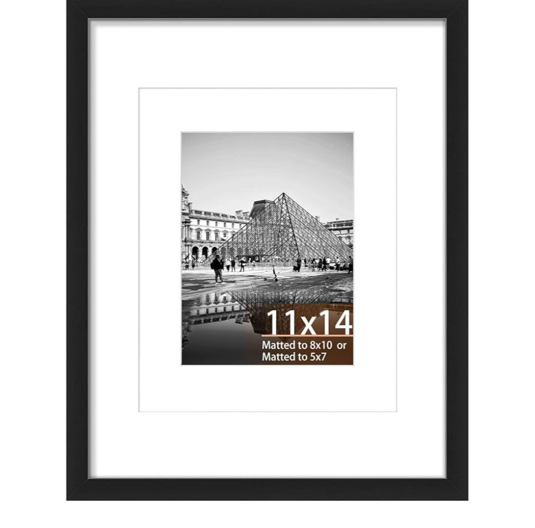 11x14 Picture Frame Display Photo 8x10 and 5x7 With Mat Plexiglass Engineered Wood Frame For Wall Mounting Signature Diamond Art Painting(Black,11X14 MDF)