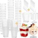 120 Pcs Plastic Dessert Cups with Spoons, 5 OZ Mini Clear Plastic Dessert Parfait Cup, Reusable Square Dessert Shot Glasses and Round Goblet for Party Ice Cream Cake Yogurt Fruit Pudding