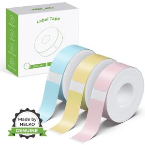 NELKO Genuine P21 Label Maker Tape, Adapted Label Print Paper, 14x40mm (0.55"x1.57"), Standard Laminated Office Labeling Tape Replacement, Multipurpose of P21, 180 Tapes/Roll, 3-Roll, Blue/Yellow/Pink