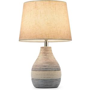 INTELIVE 13" H Small Rechargeable Cordless Ceramic Table Lamp with Remote – RGB, Warm White Light, Timer, Dimmer – Battery Operated Lamp with Linen Shade for Patio, Bedroom, Living Room, Dining Table