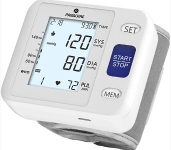PANACARE Wrist Blood Pressure Monitor for Home Use, Large LCD Backlit Display, Portable and Lightweight, 298 Memory Storage for 2 Users with Carrying Case