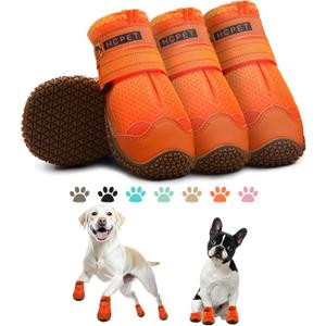 Hcpet Dog Shoes for Dogs, Dog Booties for Dogs, Anti-Slip Dog Boots & Paw Protectors for Hot Pavement Winter Snow Hiking with Reflective Straps Orange Size 1, 4PCS (Width 1.37 in)