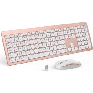 Wireless Keyboard and Mouse Combo, Full Size Slim Thin Cordless Keyboard Mouse with Numeric Keypad, Quiet Computer Keyboard Mice Set 2.4G Stable Connection Adjustable DPI (Rose Gold)