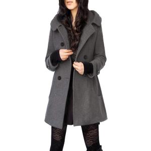 Tanming Women's Warm Double Breasted Wool Pea Coat Trench Coat Jacket with Hood (Medium, Grey)