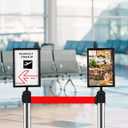 DOITOOL Stanchion Sign Holder Double-Sided Portrait Frame with Retractable Belt Isolation Column Card Insert for Queue Management 17.32X8.66X2.55 Inch (Black)