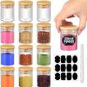 Roshtia Glass Spice Jars with Bamboo Airtight Lids Labels and Chalk Marker Food Storage Container Clear Spice Storage Bottle for Kitchen, Herbs, Seasoning, Seed, Tea, Sugar (12 Pcs, 2.5 Oz)