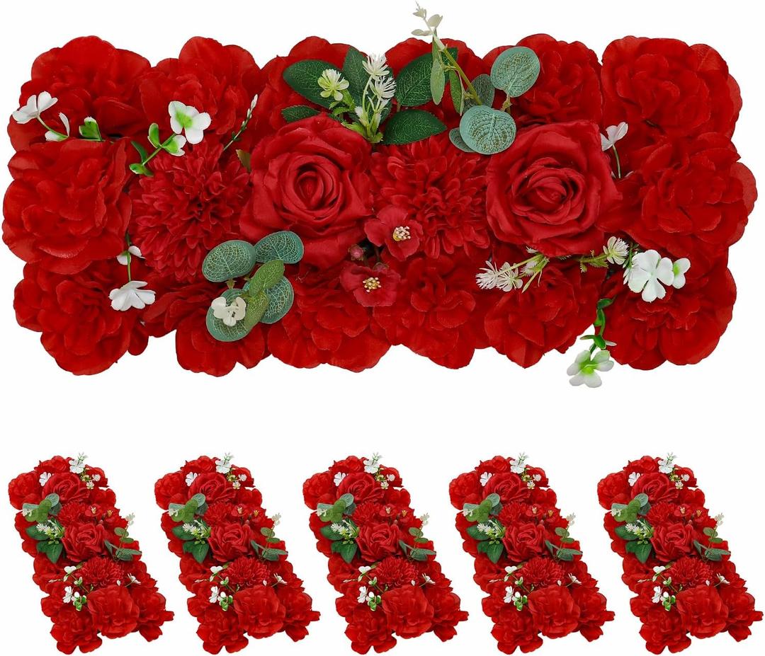 QinmiGarden Artificial Flower Arch 10 Pack Red Floral Swags for Wedding Décor, Elegant Faux Flowers Arrangement for Archways Party Backdrop, Home Wall Decoration and Table Centerpieces