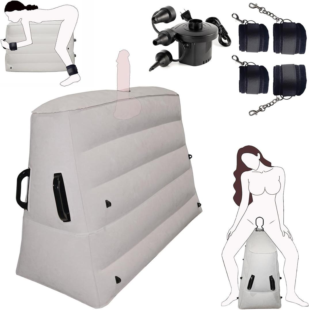 Sex Pillow Dildo Mount, Sex Bondage Chair with Sex Toy Mount for Women, BDSM Sex Furniture for Adults Couples, Inflatable Sex Cushion with Handcuffs for Bedroom
