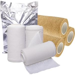 4" Unna Boot Bandage Gauze Dressing with Zinc Oxide [4” x 10 Yards] Provides Customized Compression + Self Adhesive Cover Wrap (3 of Each) Individually Packaged + Vakly 1st Aid Kit Guide