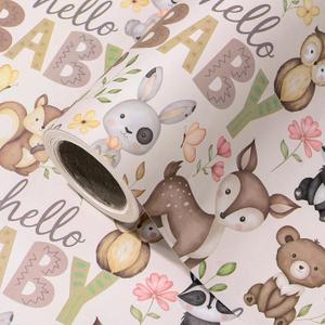 WRAPAHOLIC Kraft Baby Shower Wrapping Paper Roll - Mini Roll - 17 Inch x 16.5 Feet - Little Woodland Animal Wrapping Paper for Baby Shower, Kids Girls Boys Birthday