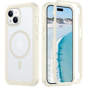 Red2Fire Magnetic for iPhone 15 Case, [Compatible with MagSafe][Military Grade Drop Protection][Heavy Duty Shockproof] Non-Slip Translucent Matte Bumper Phone Case for iPhone 15 6.1"-Antique White