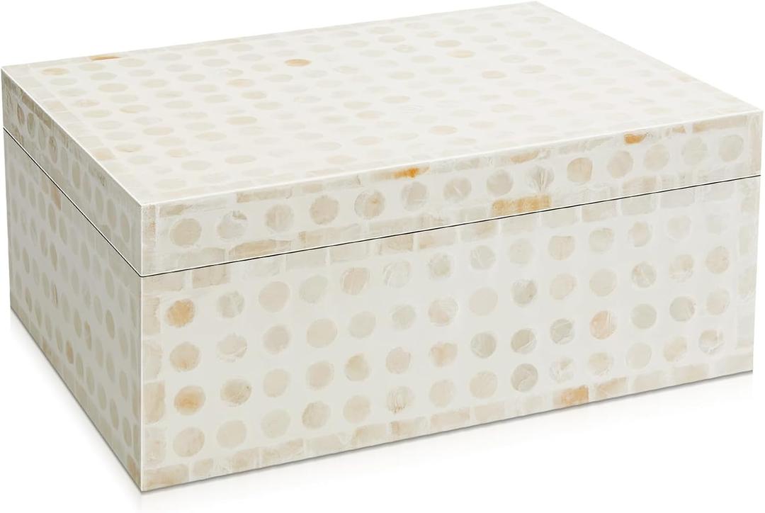 Patelai Mother of Pearl Shell Box Handmade Rectangular Box for Home Decor Jewelry Watch Storage, Christmas Gift, 11.9'' x 9'' x 5.1''