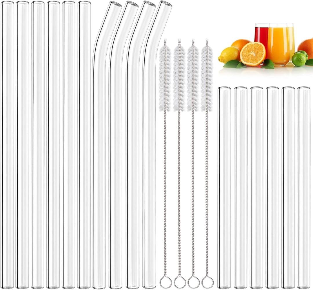 20 Pack Reusable Glass Straws,6 Straight and 4 Bent and 6 Short Glass Straw with 4 Brushes,Perfect for Cocktail, Smoothies, Juice, Milkshakes(8.5''/5.9''10mm)