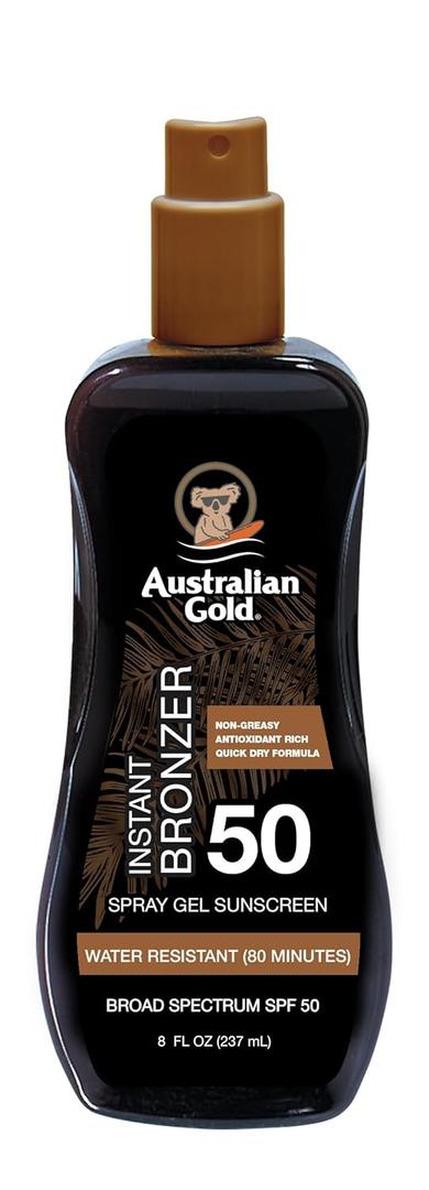 Australian Gold Spray Gel Sunscreen with Instant Bronzer SPF 50, 8 Ounce | Moisturize & Hydrate Skin | Broad Spectrum | Water Resistant,B07DG52KLY