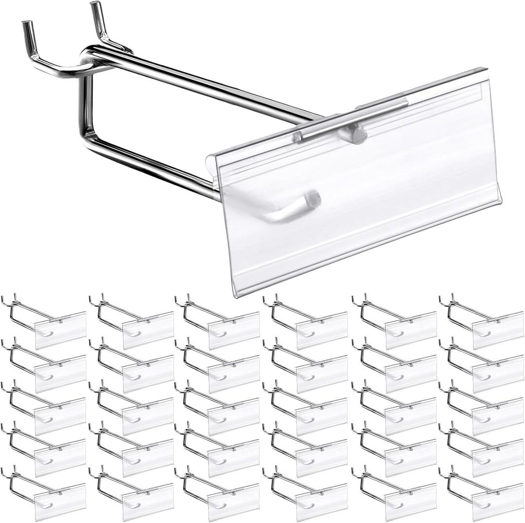 Thyle 50 Pcs Metal Scan Hook with Label Holder for 1/8" to 1/4" Pegboard, Peg Board Hooks with Price Tag, Pegboard Wall Accessories, Metal Hooks for Home Garage Retail Display Supplies (4 Inch)