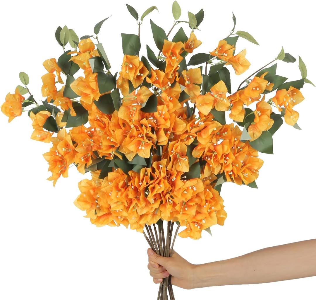10PCS Bougainvillea Artificial 29.5" Orange Fake Flowers Silk Bougainvillea Vines Faux Bougainvillea Flower Stems Bougainvillea Branches for Home Garden DIY Decor Wedding Centerpieces (Orange)