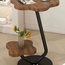 Floral Petal Design Side Table, 2-tier Cream Side Table with Metal Base, Minimalist Side Table for Living Room Sofa, Small Space