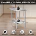 Stainless Steel Table for Prep & Work, Commercial Stainless Steel Prep Metal Table for Home Kitchen Restaurant Space Expansion (24 x 18 x 33 Inch)